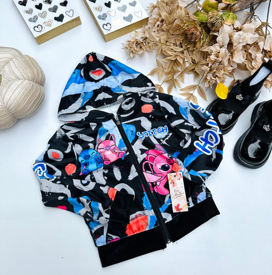 Stitch velvet zip hoodie