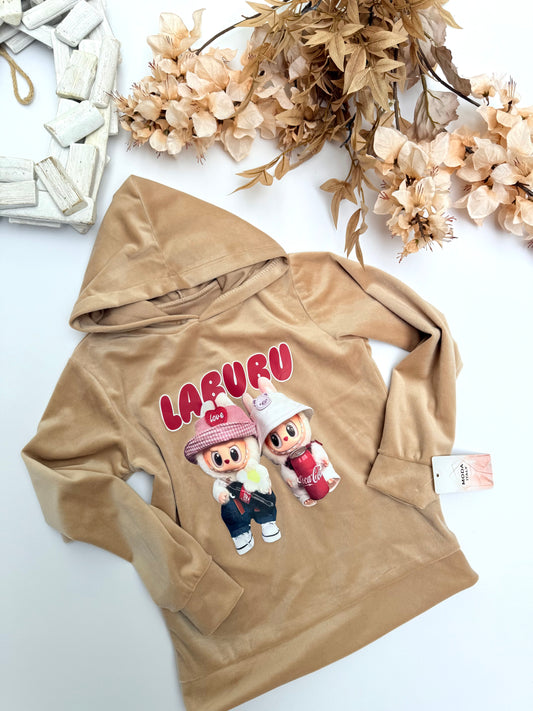 Beige velvet hoodie