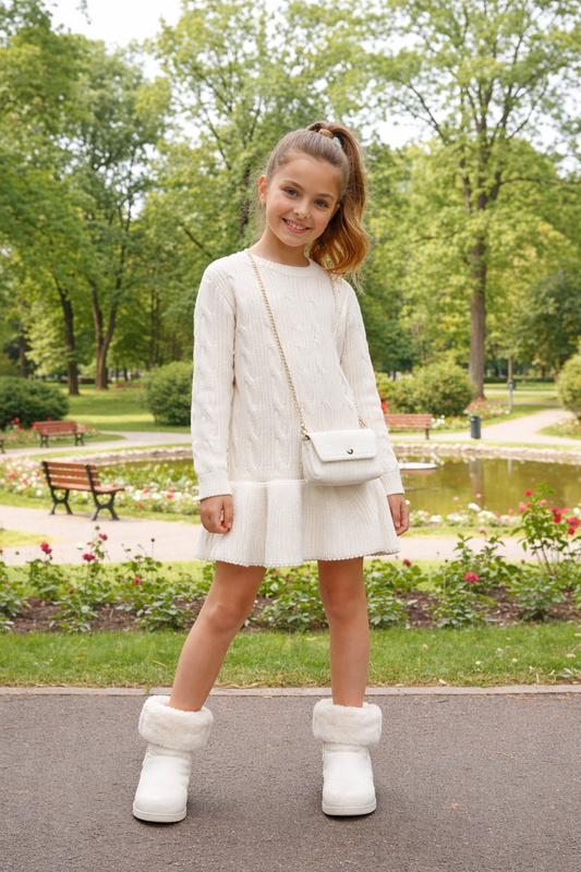 Cream winter dress with bag