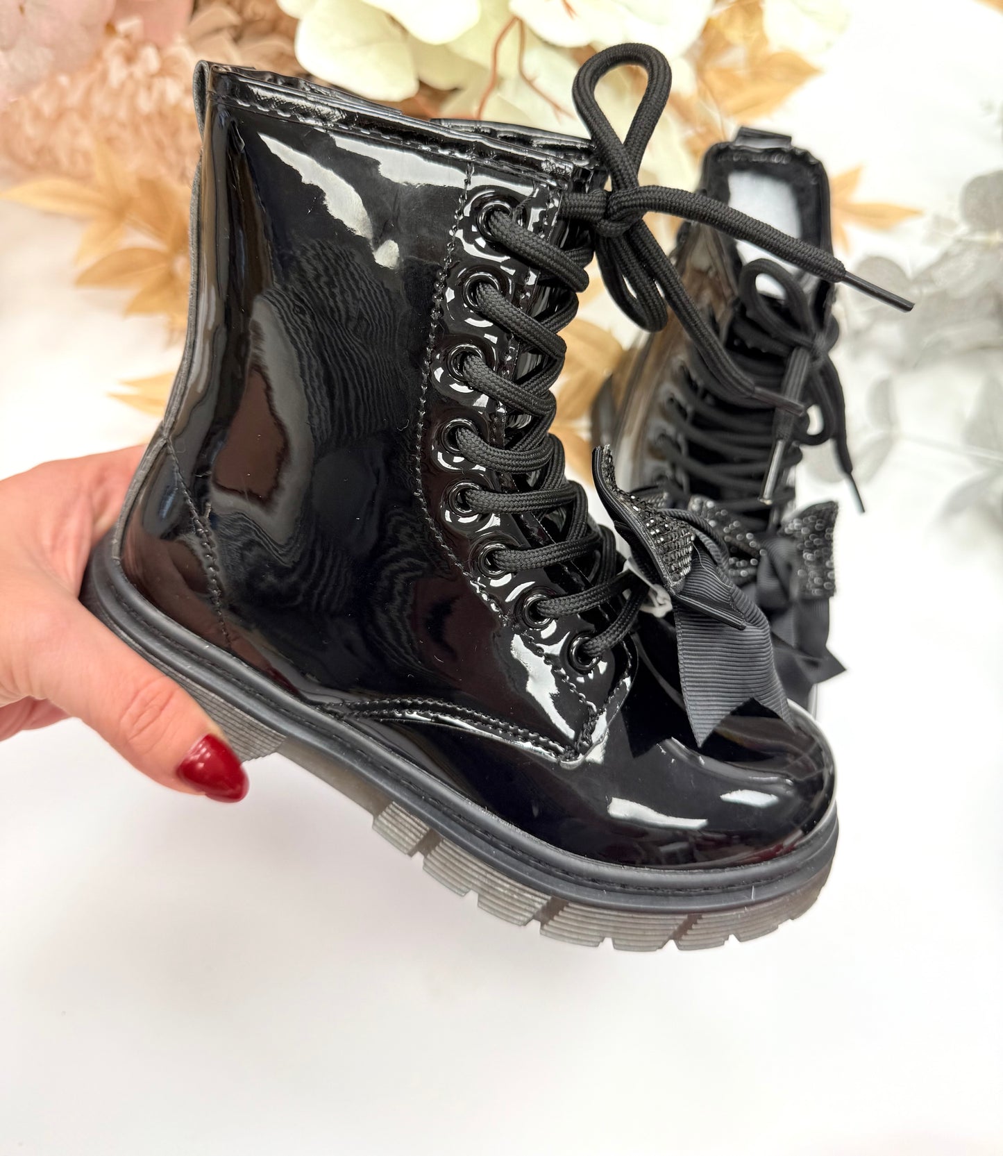 Black bow winter boots