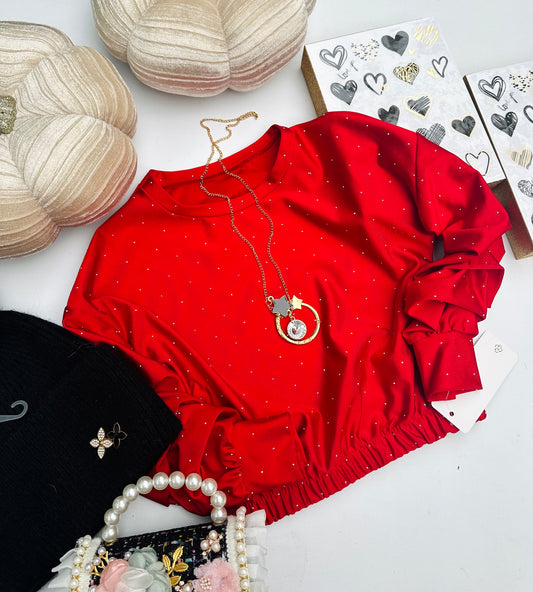 Red top with necklace