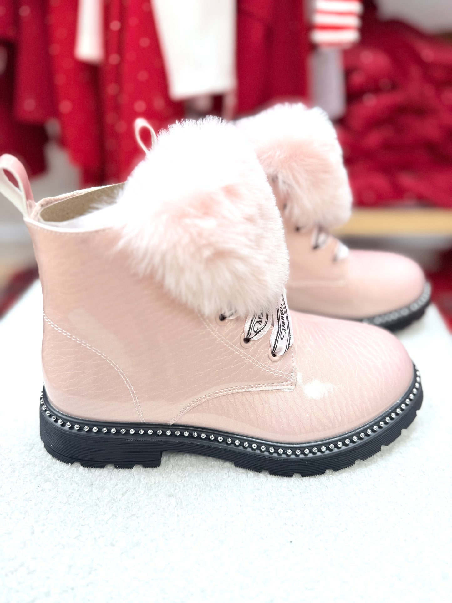 Pink fur boots