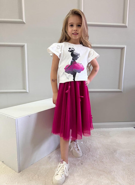 Pink bow long skirt