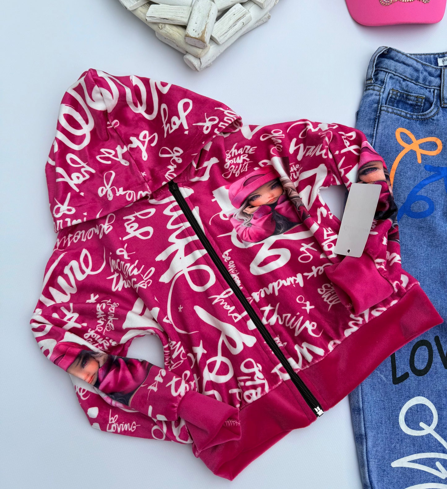 Dark pink velvet hoodie