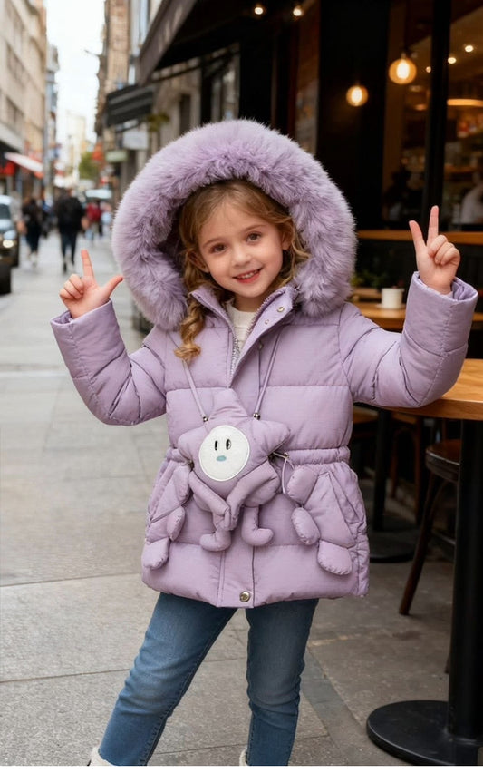 Lilac winter jacket with bag