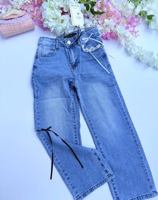Denim bow pants