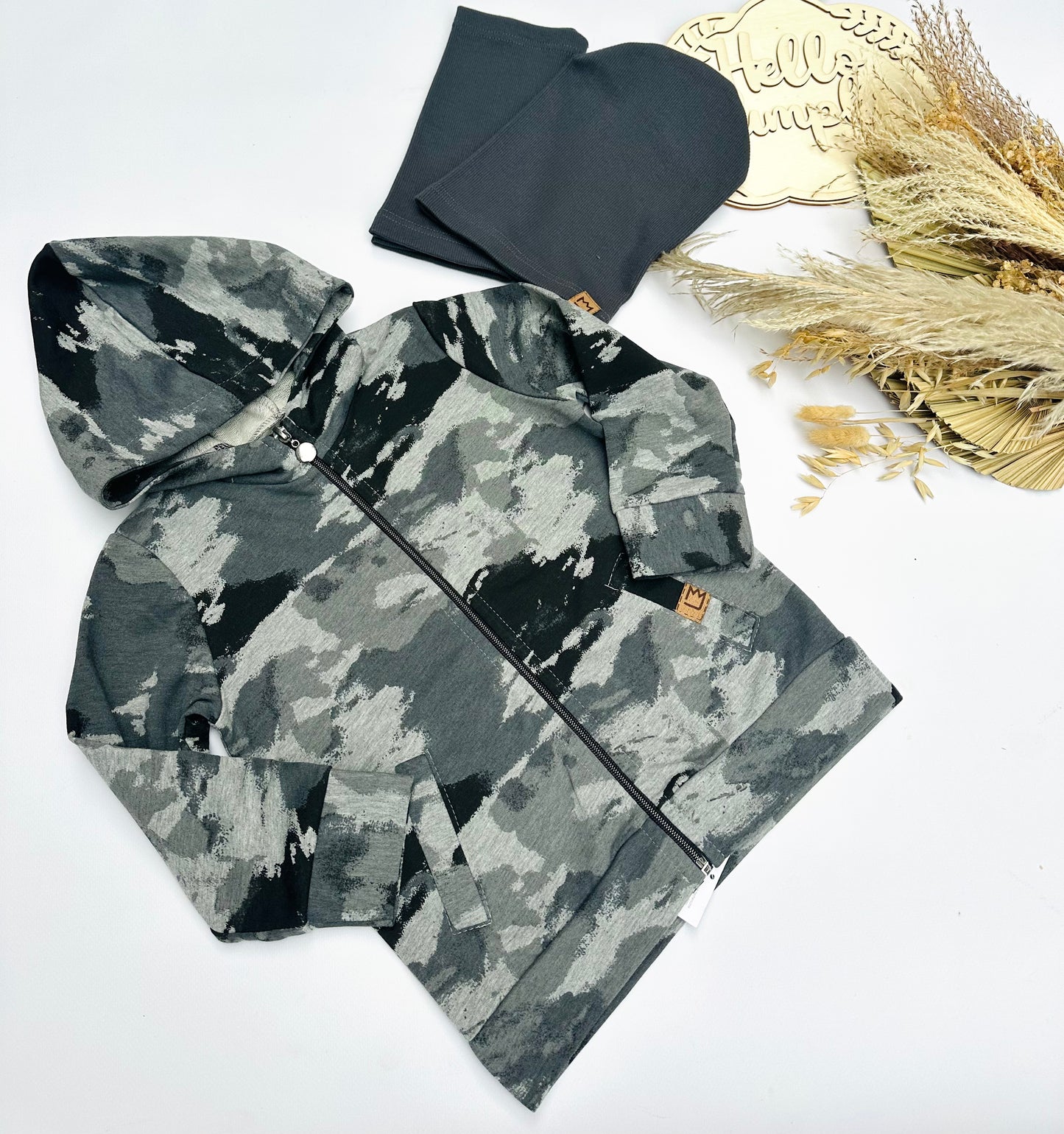 Grey camouflage zip hoodie