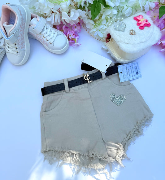 Beige heart shorts