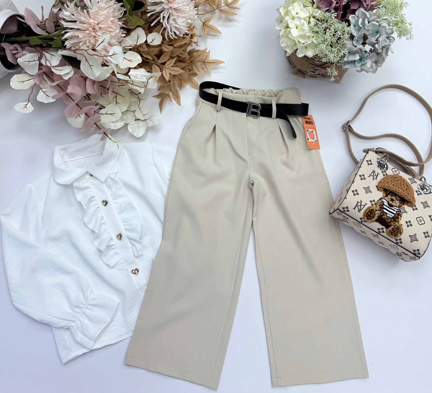 Beige wide leg pants