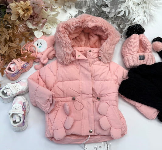 Pink winter jacket with bag