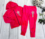 Pink star velour tracksuit