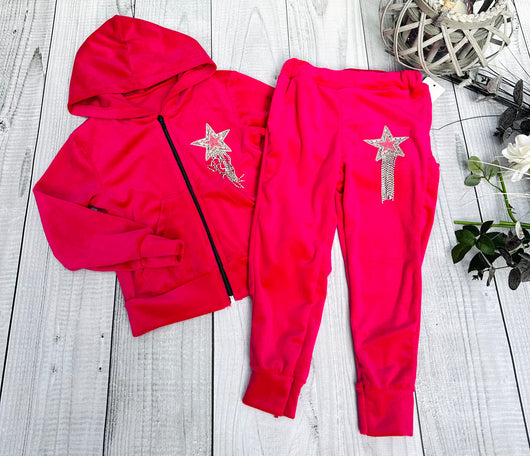 Pink star velour tracksuit
