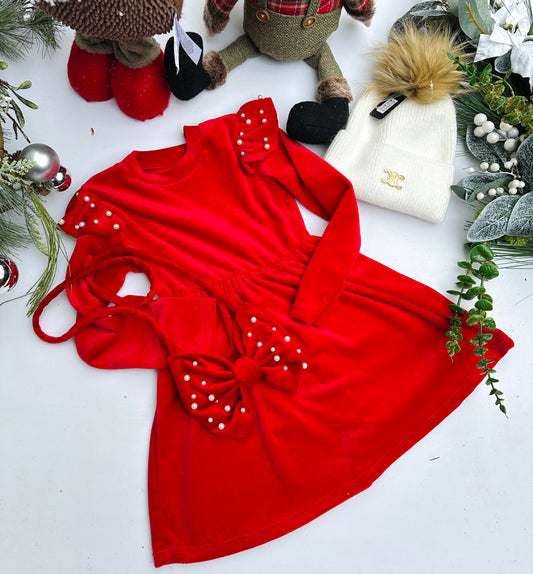Red velvet dress with bow