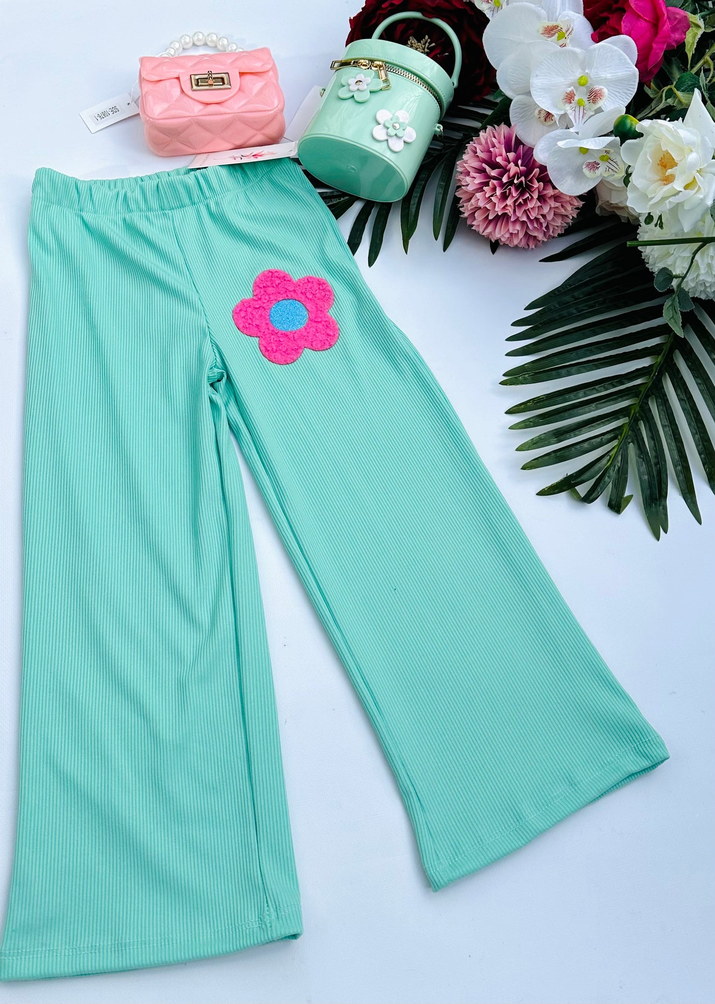 Mint flower pants