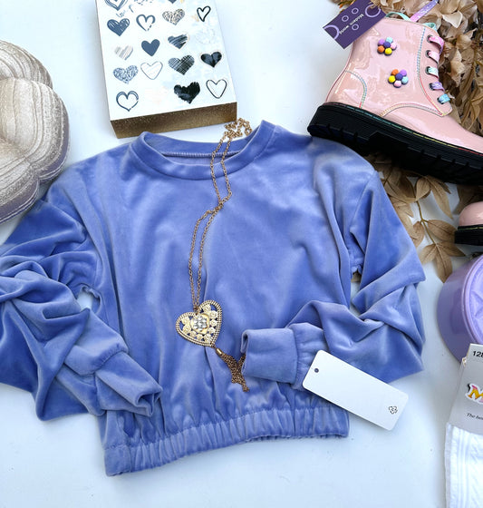 Lilac velvet top with necklace