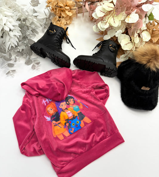 Pink velvet hoodie