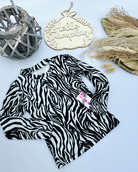 White zebra velour top