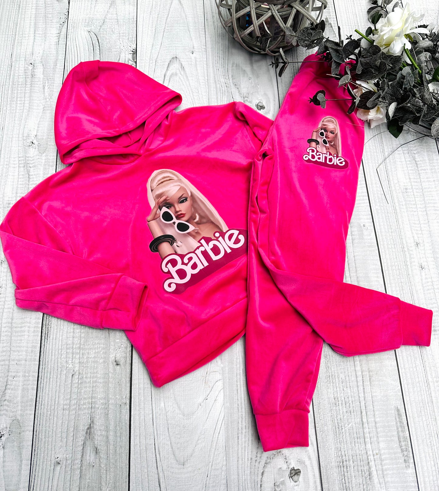 Pink velour tracksuit