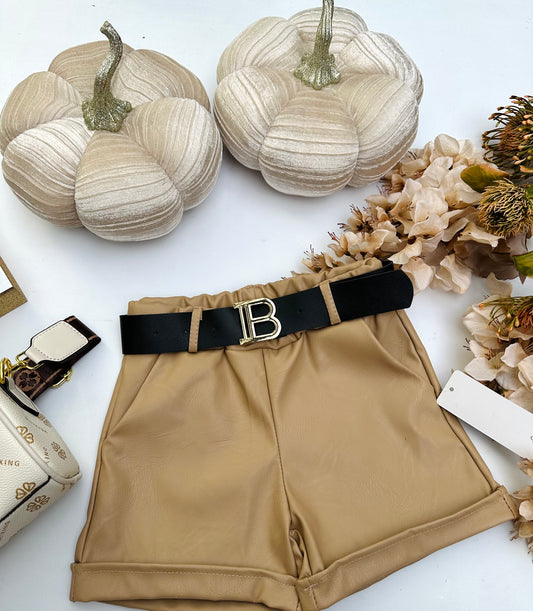 Beige eco leather shorts