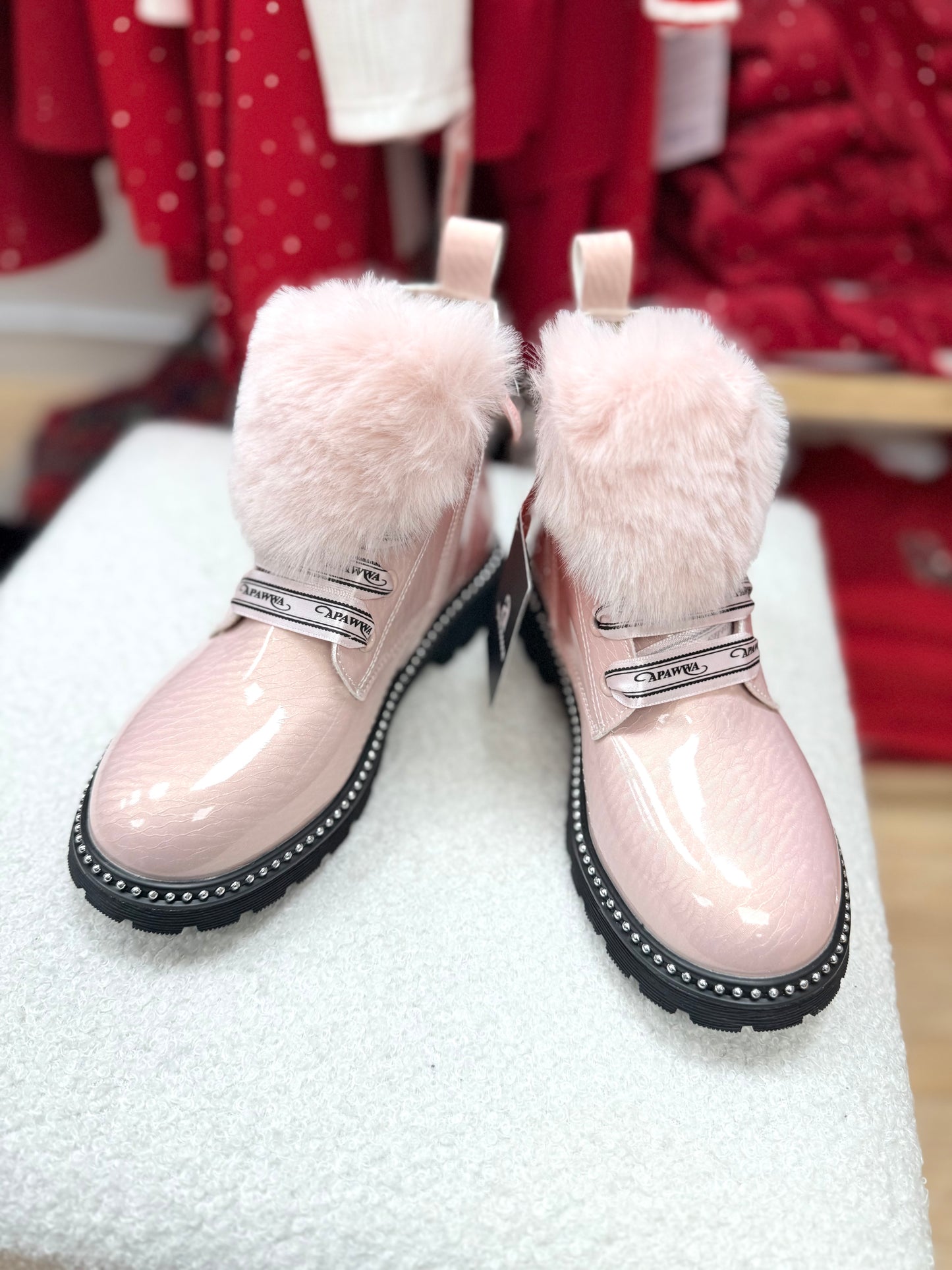 Pink fur boots