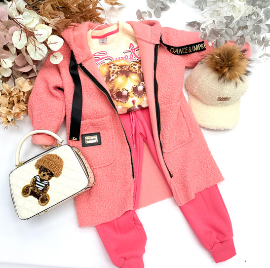 Pink long hooded  jacket