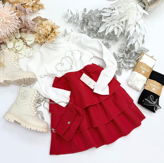 Red heart dress with bag