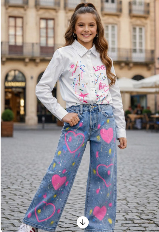 Heart denim pants
