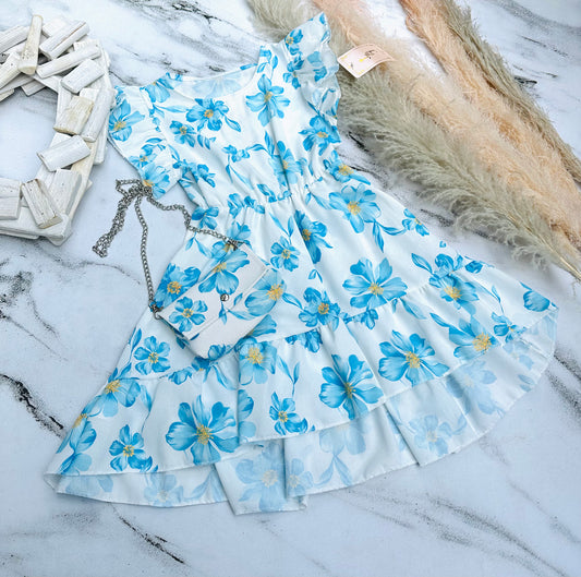 Blue flower dress with bag