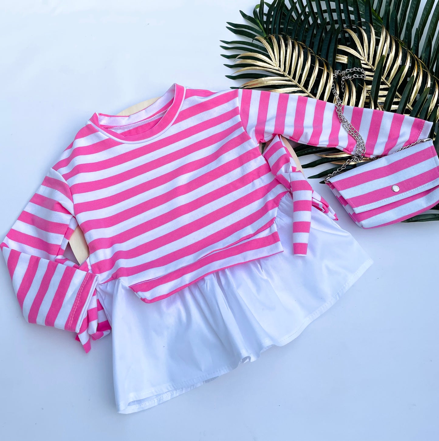 Pink stripes top with bag