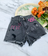 Black denim shorts