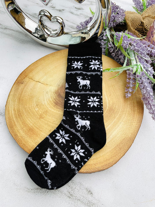 Black reindeer knee socks