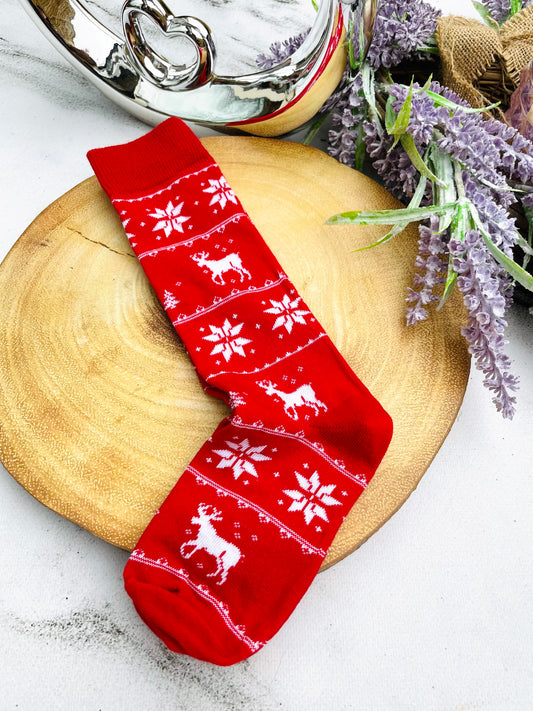 Red reindeer knee socks