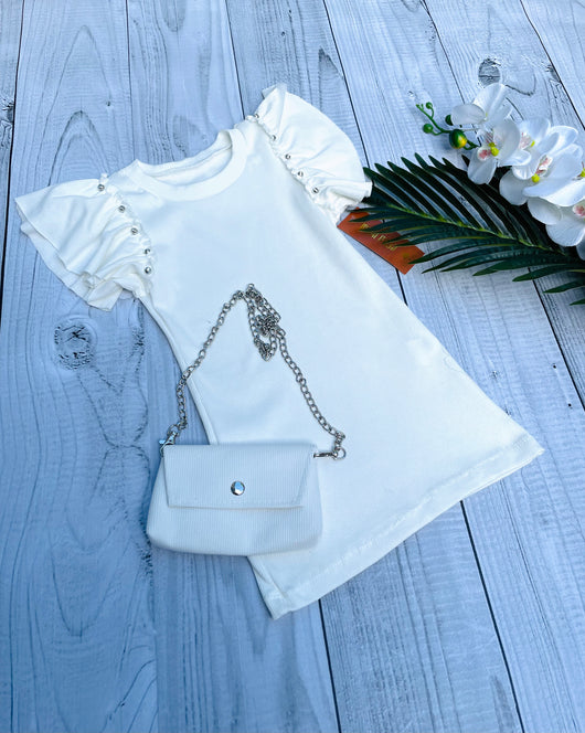 White dress with bag