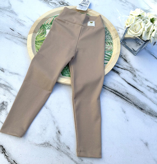 Beige ribbed leggings