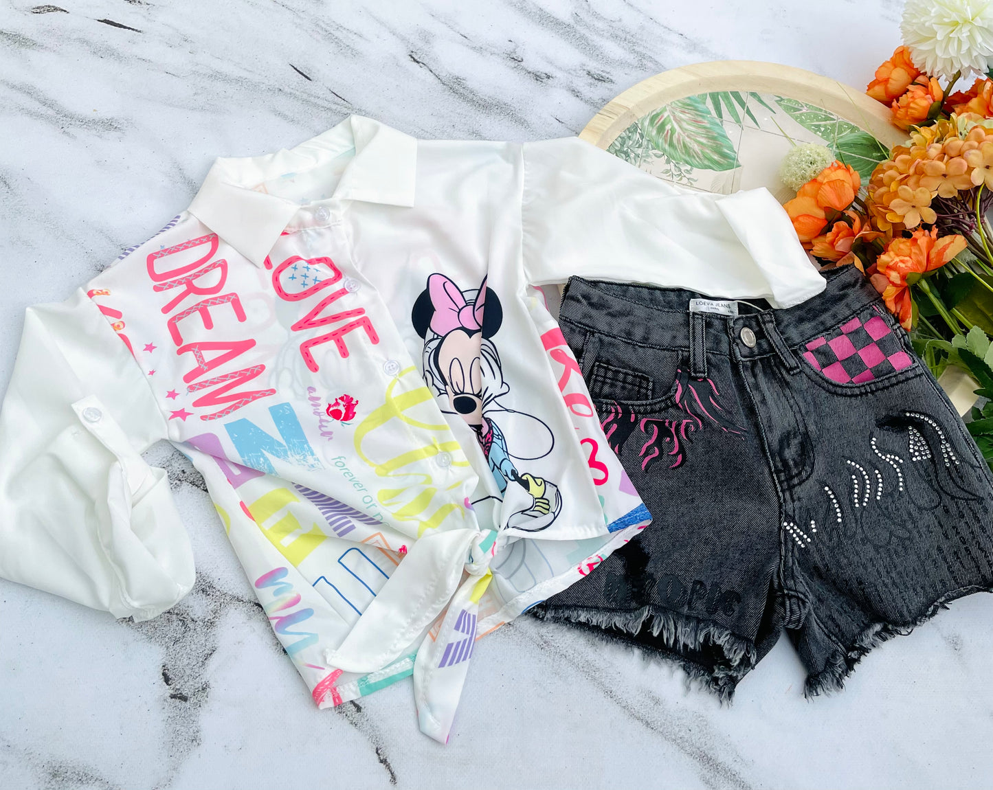 Black denim shorts