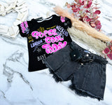 Black denim shorts with belt
