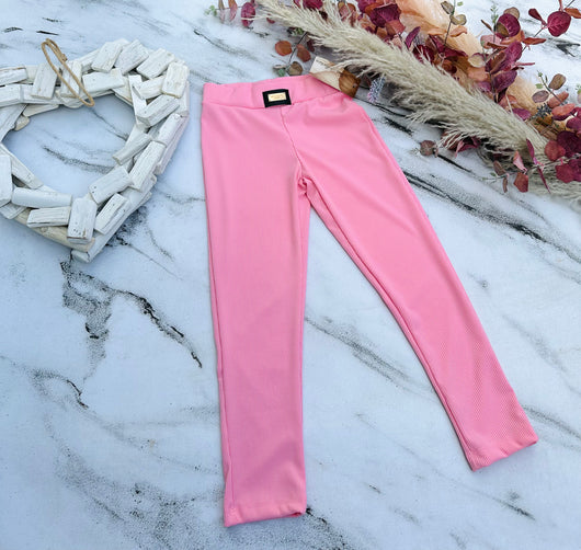 Pink ribbed leggings